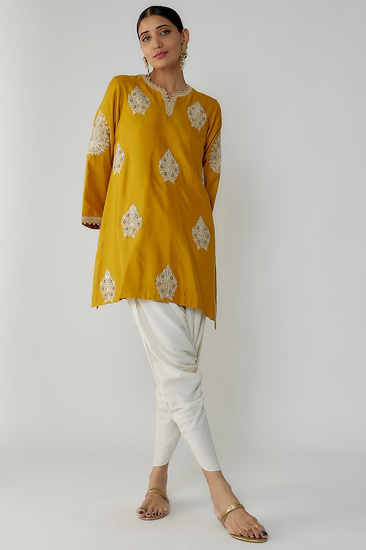Mustard Pure Silk Hand Embellished Co-Ord Set by Stotram