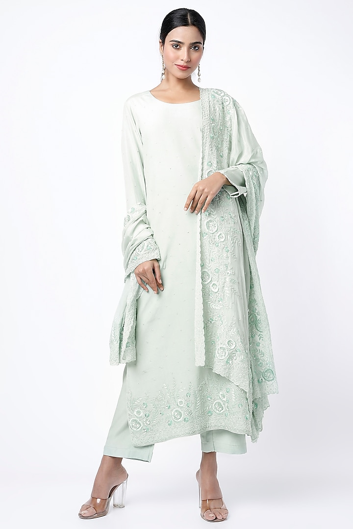 Ice Blue Sequins Embroidered Kurta Set by Stotram