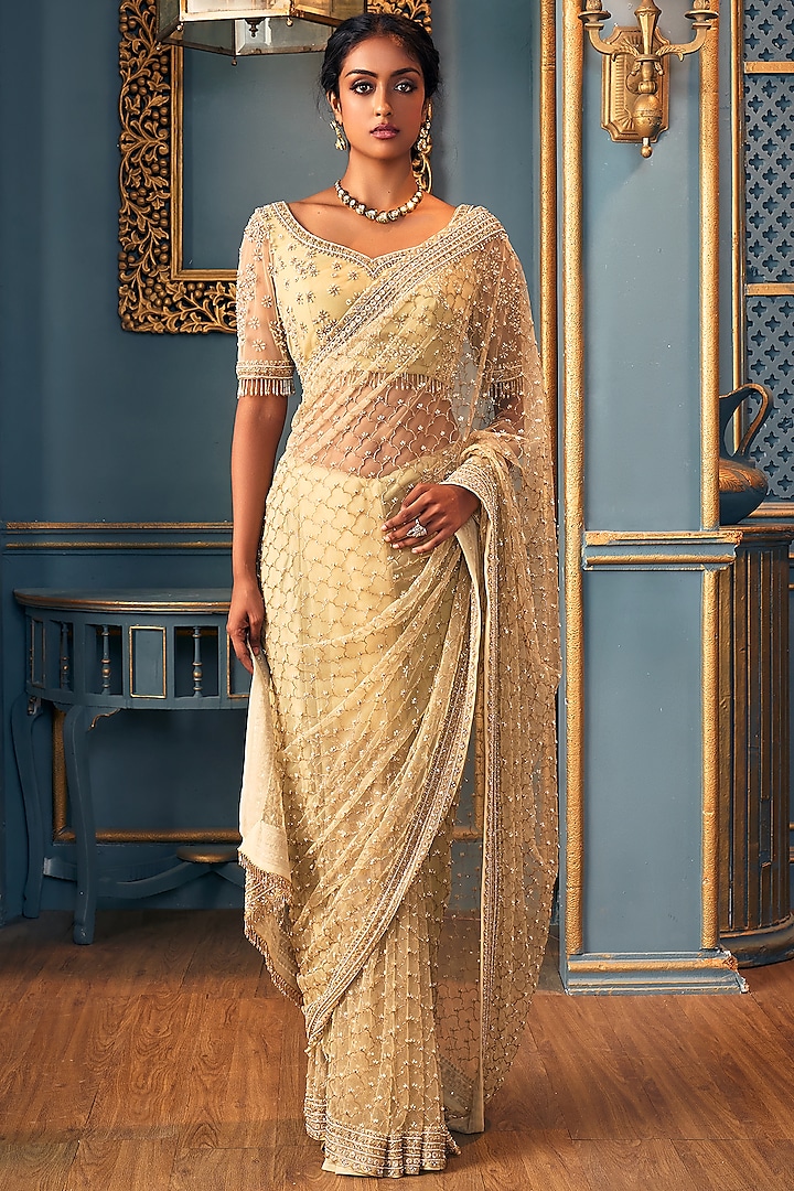 Light Green Embellished Saree Set by Stotram