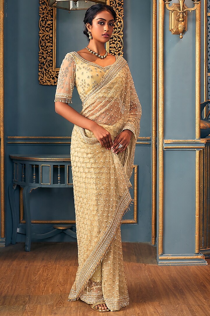 Light Green Embellished Reception Saree Set by Stotram at Pernia's Pop Up Shop
