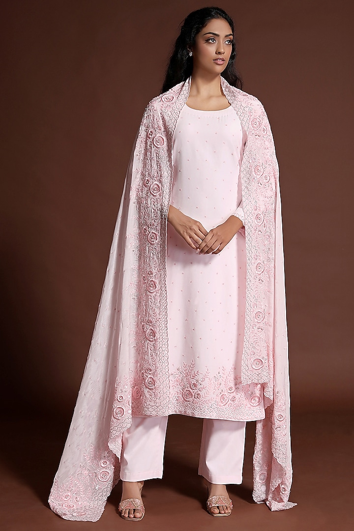 Blush Pink Sequin Embellished Kurta Set by Stotram