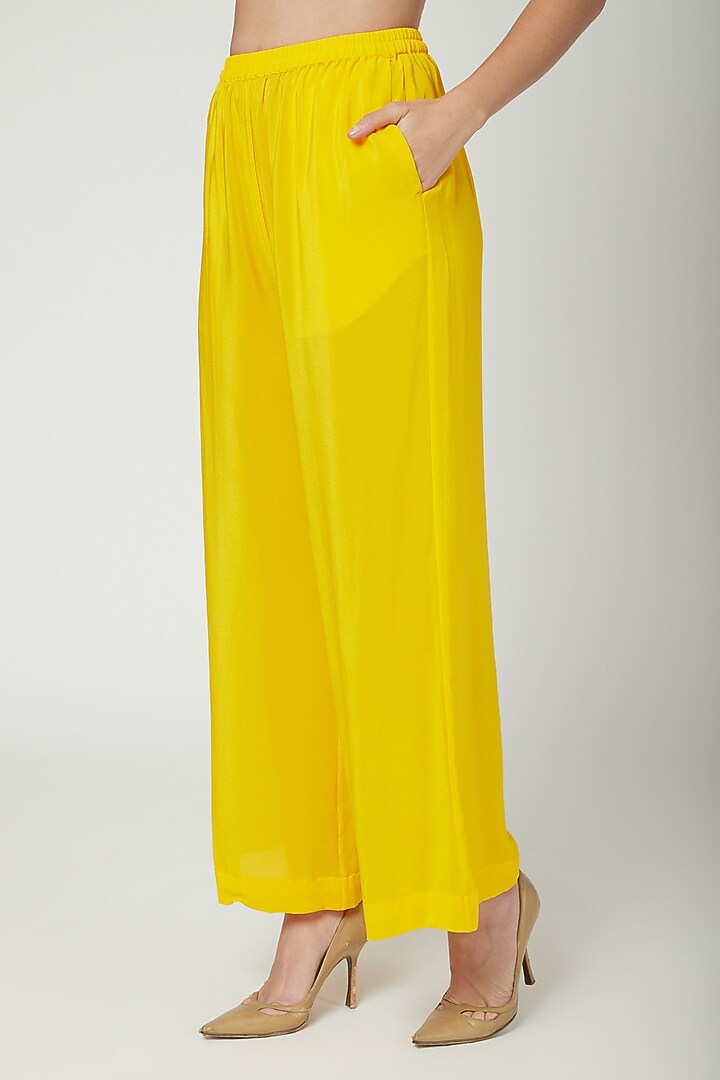 Yellow One Shoulder Top With Trousers & Draped Cover by Stephany at Pernia's Pop Up Shop