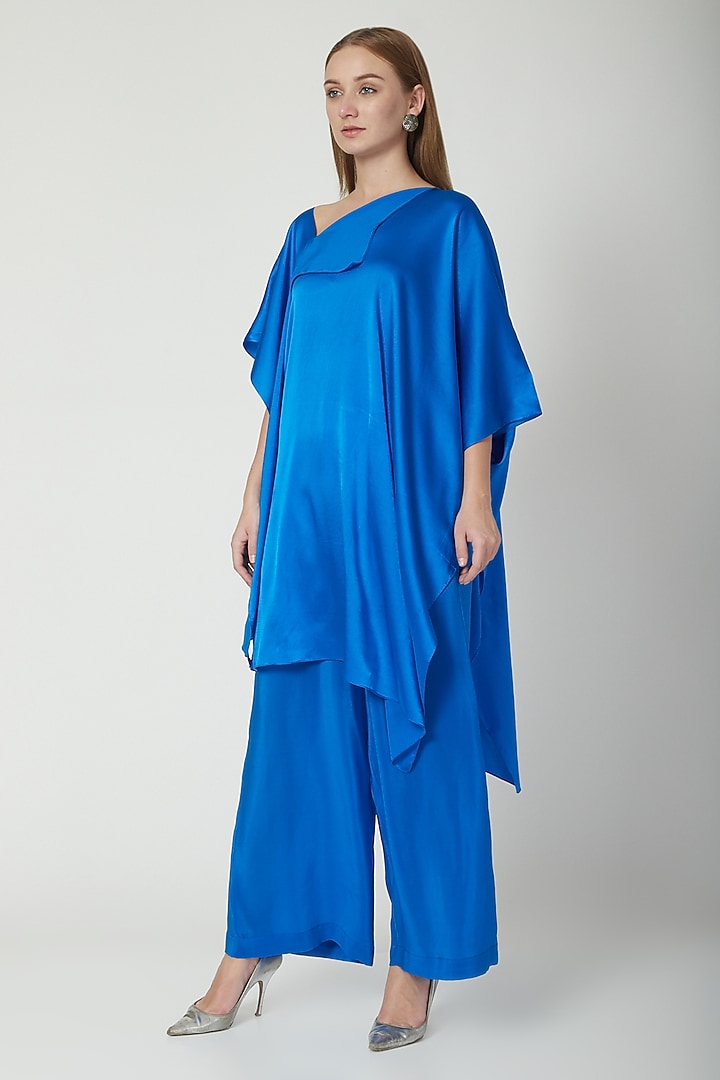 Cobalt Blue Off-Shoulder Top With Trousers by Stephany at Pernia's Pop Up Shop