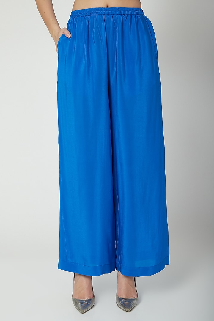 Cobalt Blue Off-Shoulder Top With Trousers by Stephany at Pernia's Pop Up Shop