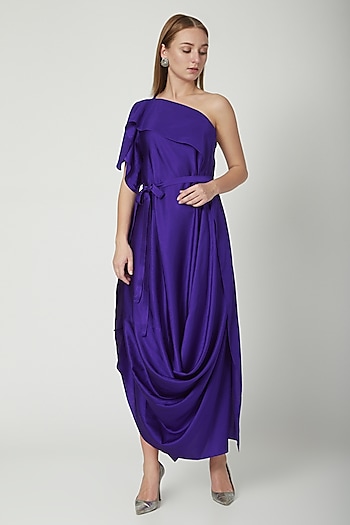 Purple One-Shoulder Dress With Belt Design by Stephany at Pernia's Pop ...