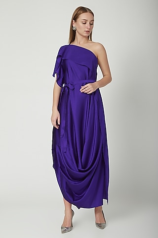 Purple One-Shoulder Dress With Belt by Stephany