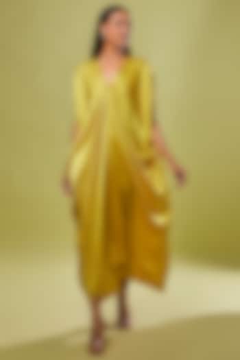 Yellow Pure Silk Kaftan Dress by STEPHANY