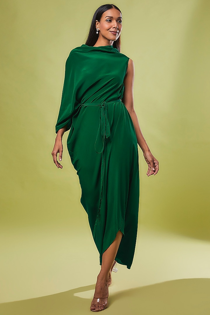 Green Pure Silk Deconstructed Dress by STEPHANY