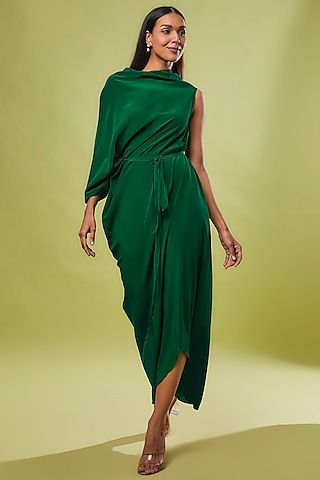 Green Pure Silk Deconstructed Dress by STEPHANY