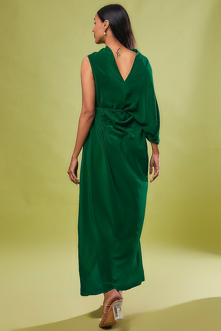 Green Pure Silk Deconstructed Vacation Dress by STEPHANY at Pernia's Pop Up Shop