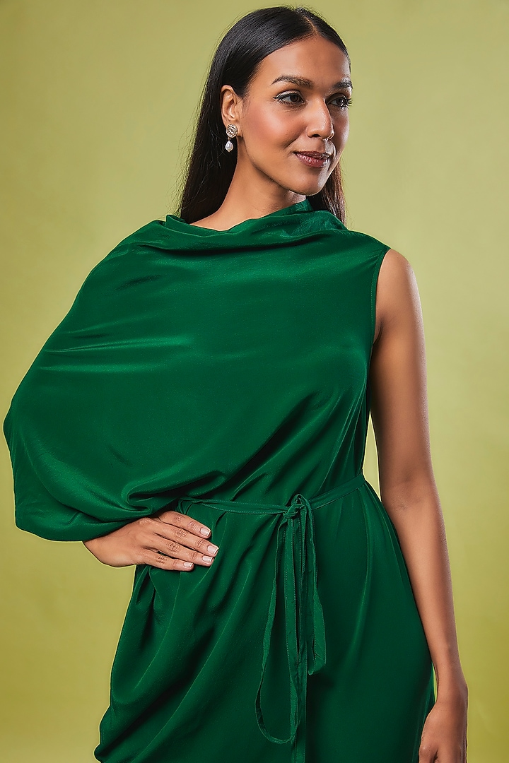 Green Pure Silk Deconstructed Vacation Dress by STEPHANY at Pernia's Pop Up Shop
