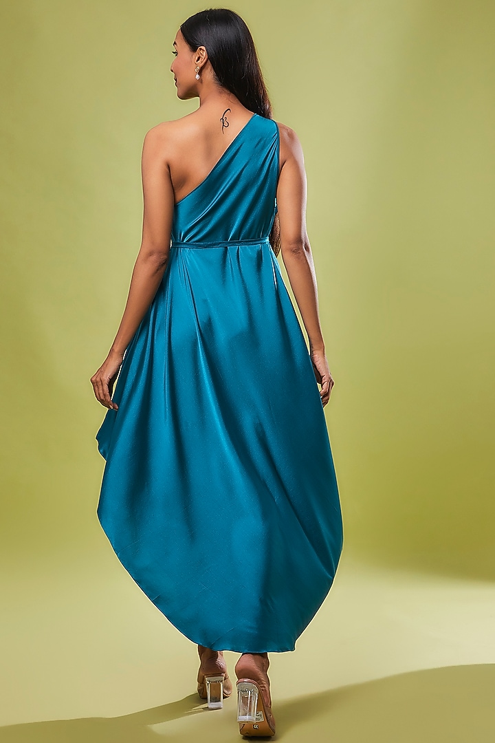 Blue Pure Silk One-Shoulder Vacation Dress by STEPHANY at Pernia's Pop Up Shop