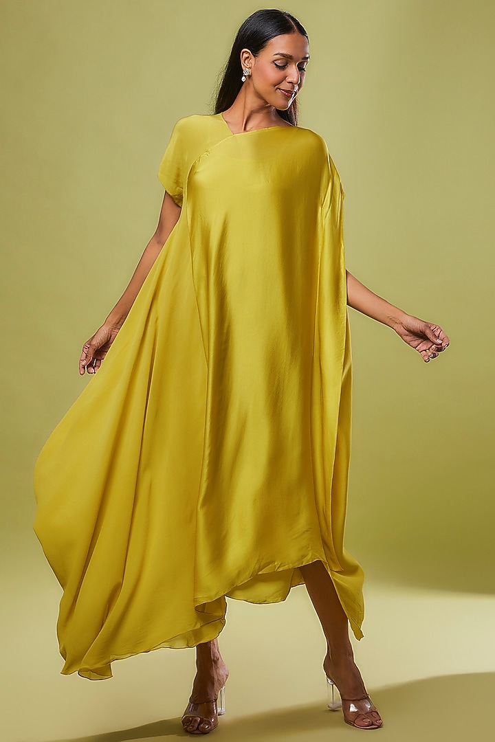 Yellow Pure Silk One-Shoulder Cocktail Dress by STEPHANY at Pernia's Pop Up Shop