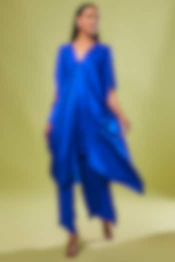 Blue Pure Silk Kaftan Set by Stephany