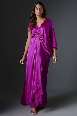 Pink Silk Satin Tunic Set by Stephany