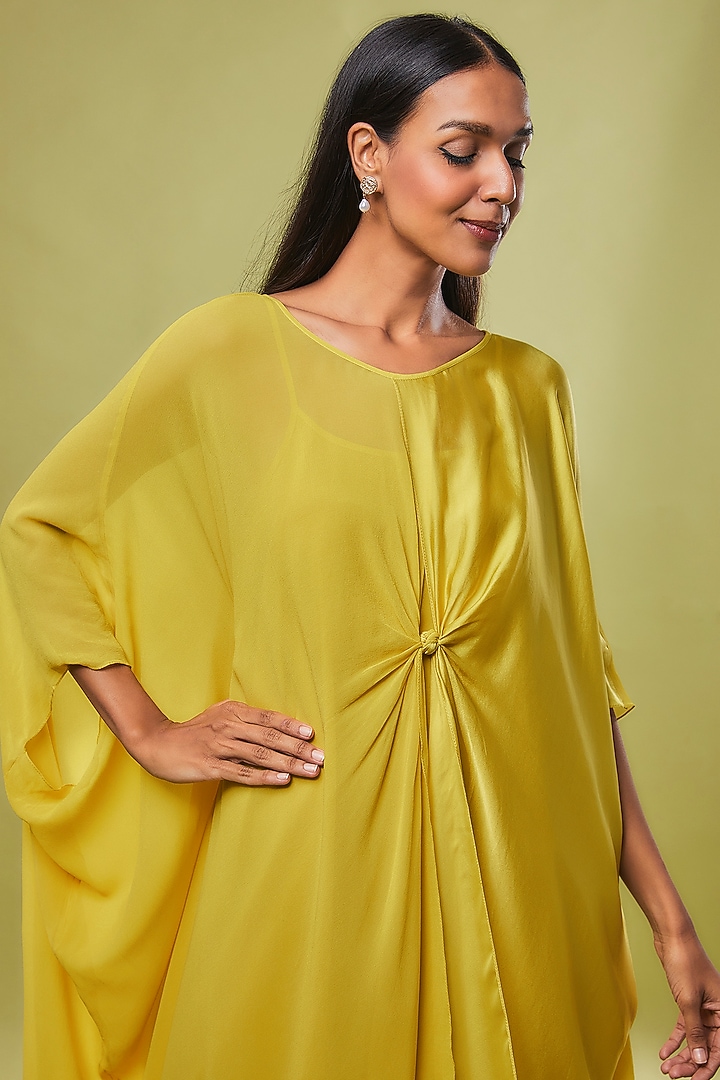 Yellow Pure Silk Midi Vacation Dress by STEPHANY at Pernia's Pop Up Shop