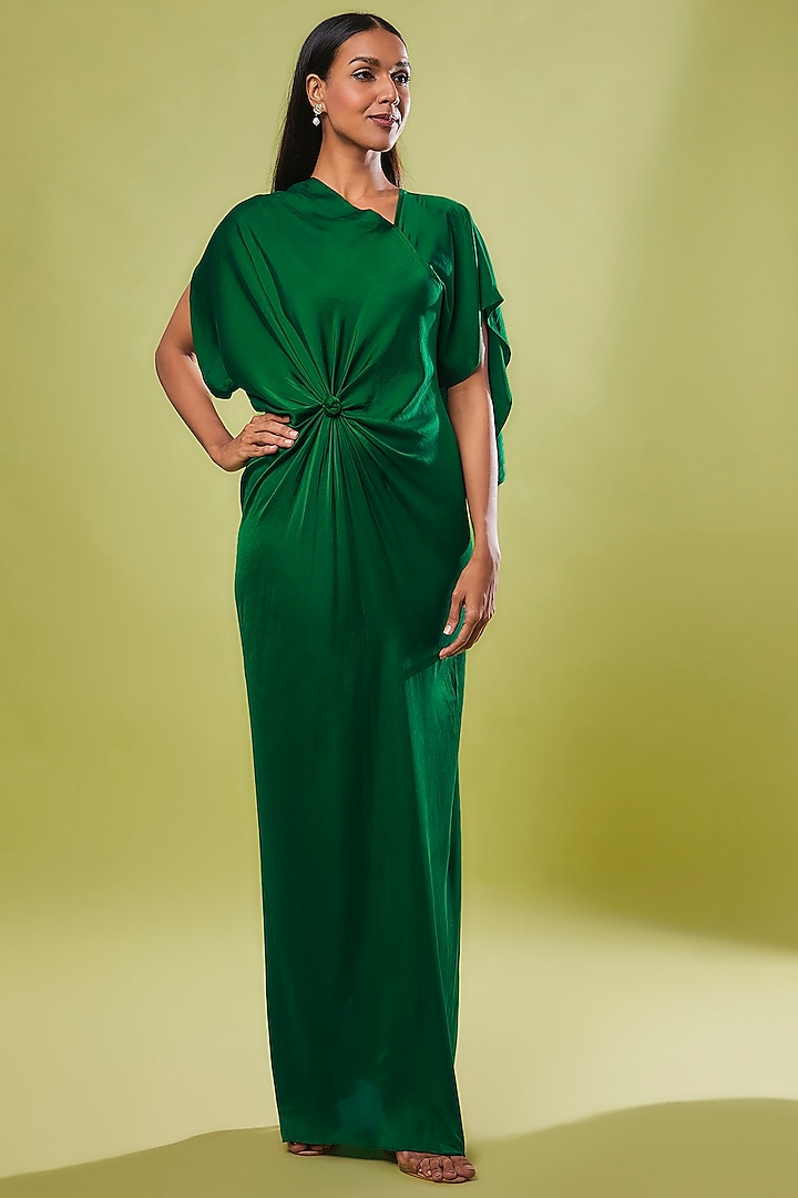 Green Pure Silk Draped Dress by STEPHANY