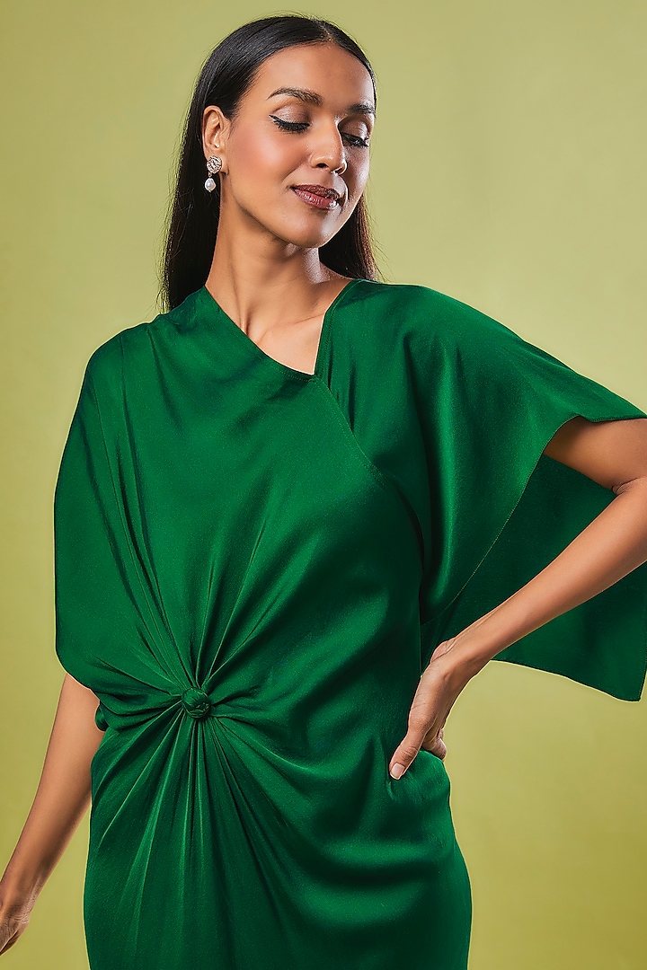 pure silk green women dress Womens Pure Silk Dress Short Sleeve Wrap Silk Midi Dresses main image 0