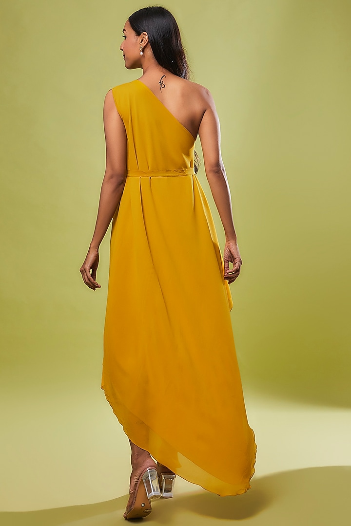 Gold Pure Silk One-Shoulder Vacation Dress by STEPHANY at Pernia's Pop Up Shop
