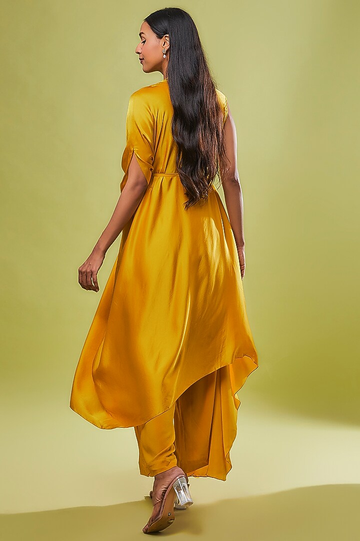 Gold Pure Silk Draped Tunic Set by Stephany at Pernia's Pop Up Shop