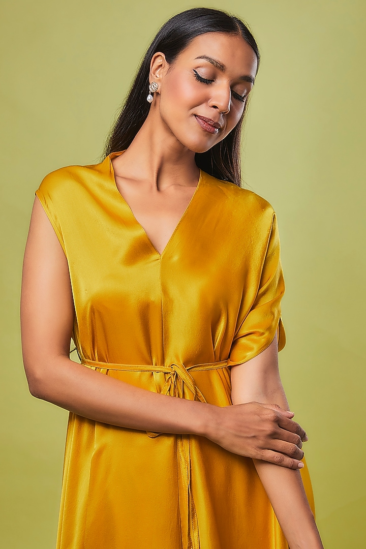 Gold Pure Silk Draped Tunic Set by Stephany at Pernia's Pop Up Shop