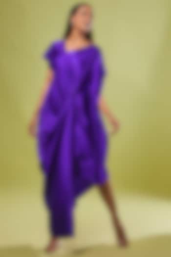 Purple Pure Silk Draped Dress by Stephany