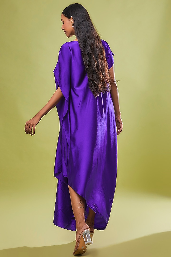 Purple Pure Silk Draped Vacation Dress by Stephany at Pernia's Pop Up Shop