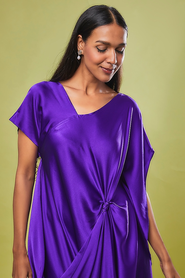 Purple Pure Silk Draped Vacation Dress by Stephany at Pernia's Pop Up Shop