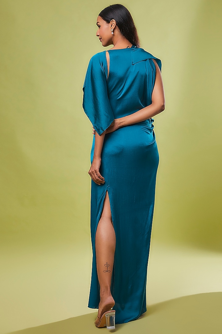 Blue Pure Silk Vacation Dress by STEPHANY at Pernia's Pop Up Shop