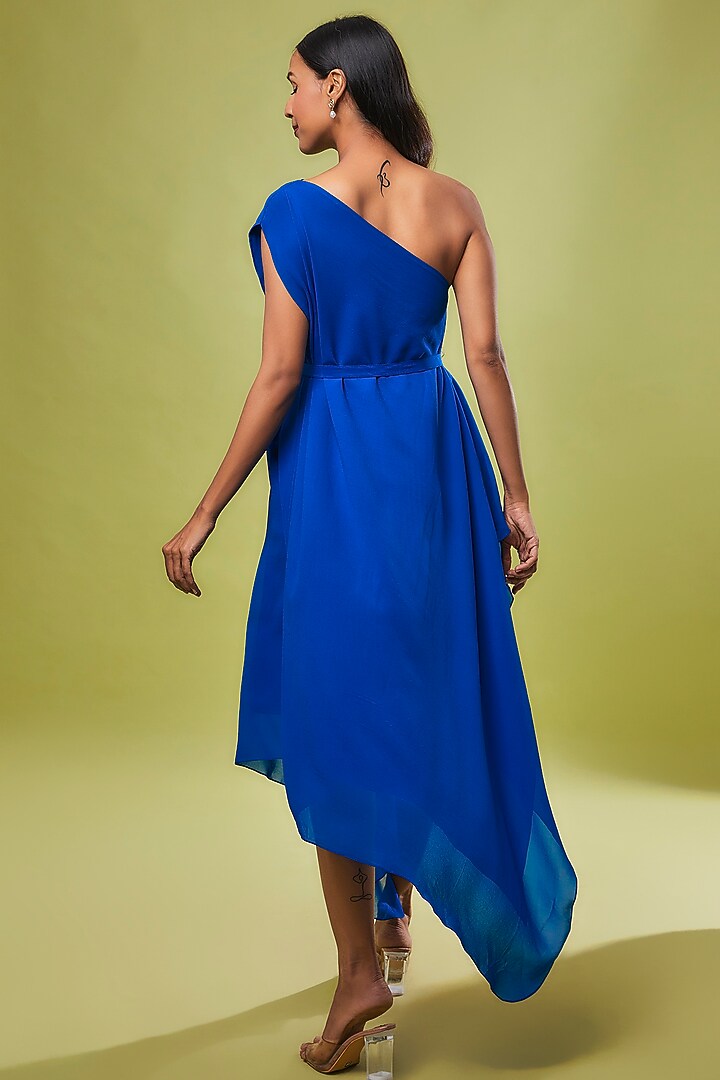 Blue Pure Silk One-Shoulder Vacation Dress by STEPHANY at Pernia's Pop Up Shop
