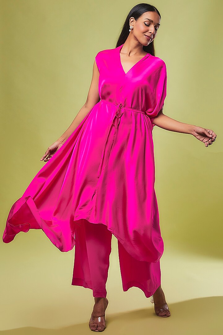 Pink Pure Silk Tunic Set by Stephany