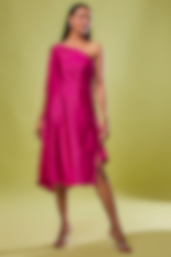 Pink Pure Silk One-Shoulder Dress by STEPHANY