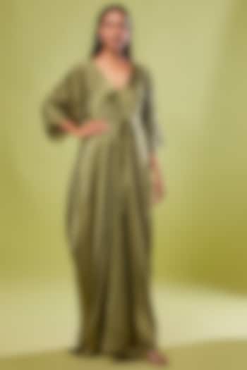 Green Pure Silk Kaftan Vacation Dress by STEPHANY at Pernia's Pop Up Shop