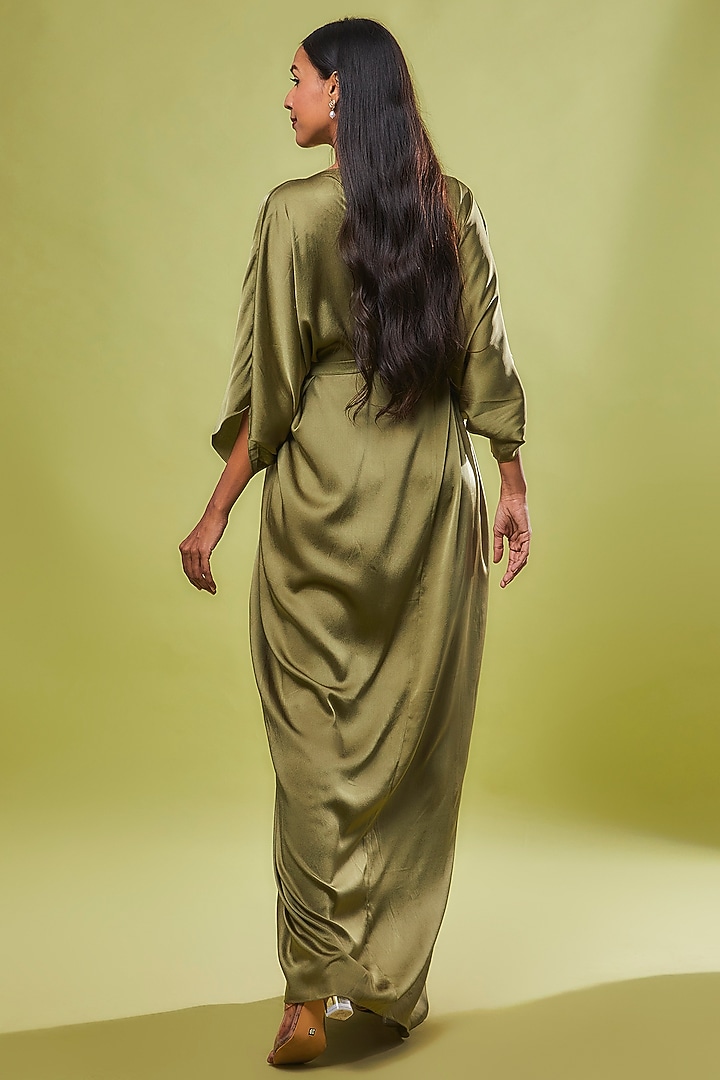 Green Pure Silk Kaftan Vacation Dress by STEPHANY at Pernia's Pop Up Shop