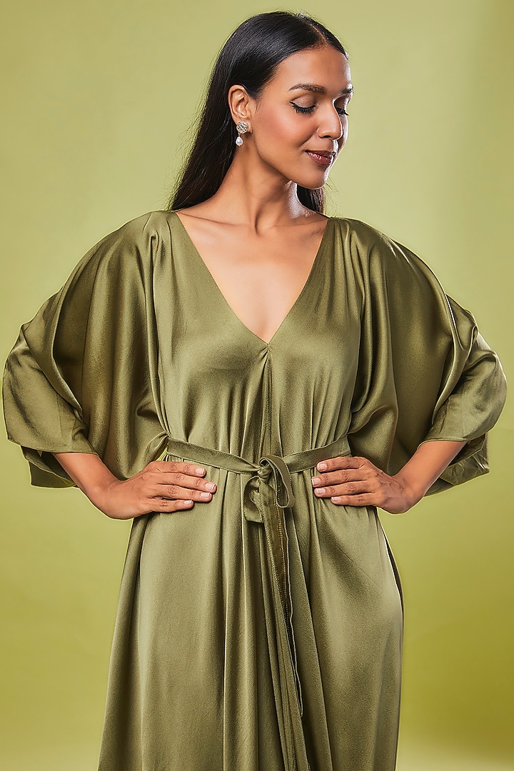 Green Pure Silk Kaftan Vacation Dress by STEPHANY at Pernia's Pop Up Shop