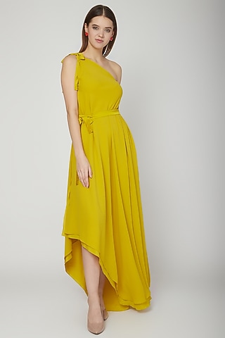 Mustard Yellow Dress With Tie-Up by stephany