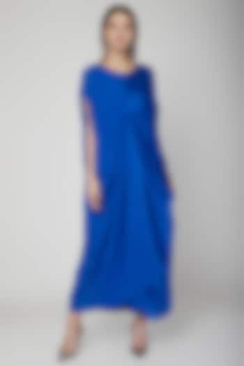 Cobalt Blue Knoted Dress With Attached Slip by Stephany