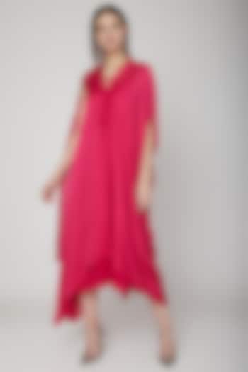 Fuchsia Tie-Up Dress With Slip by Stephany