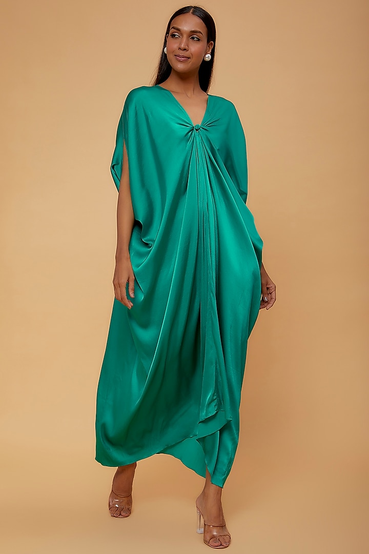 Green Silk Kaftan Dress by STEPHANY