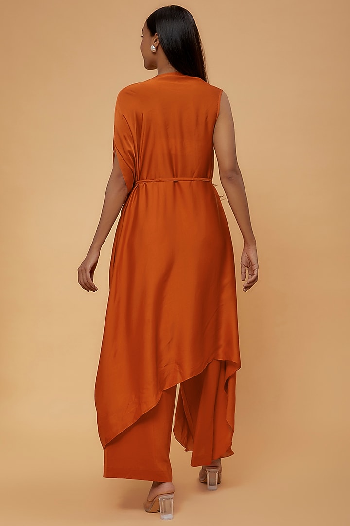 Orange Silk Draped Tunic Set by STEPHANY at Pernia's Pop Up Shop
