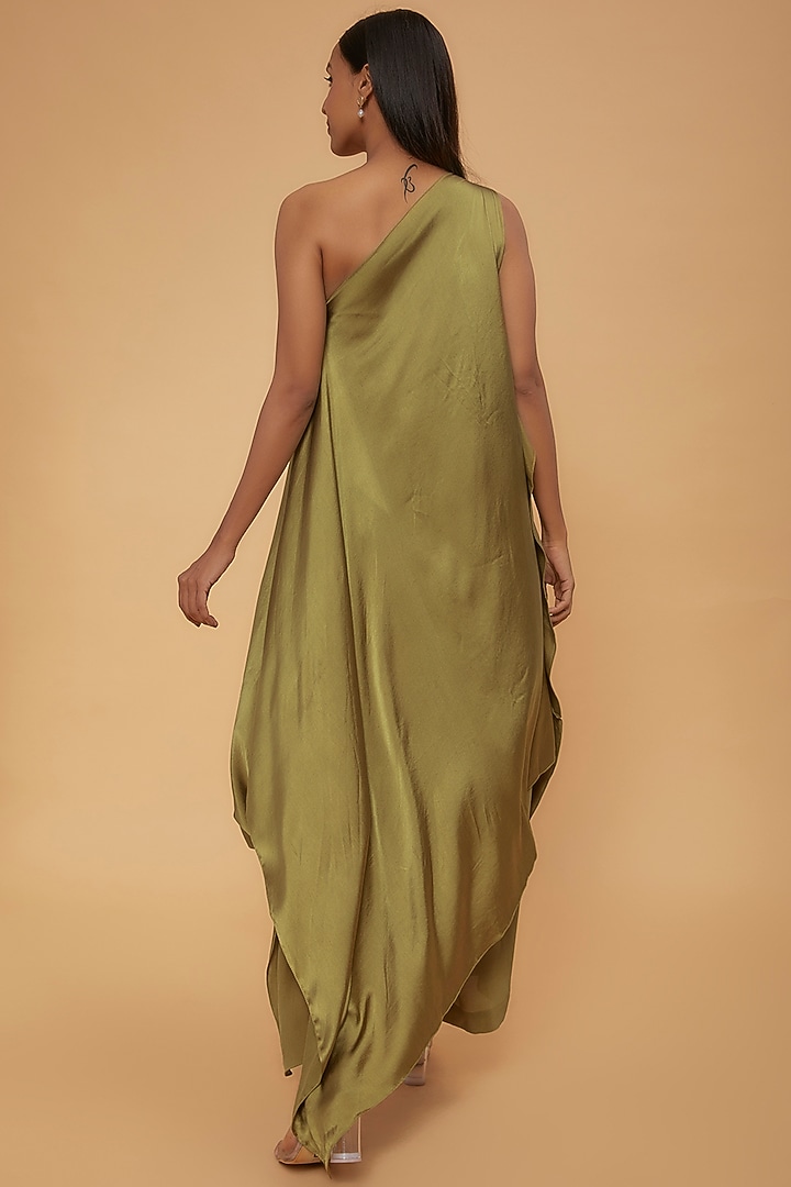 Green Silk One-Shoulder Draped Tunic Set by STEPHANY at Pernia's Pop Up Shop