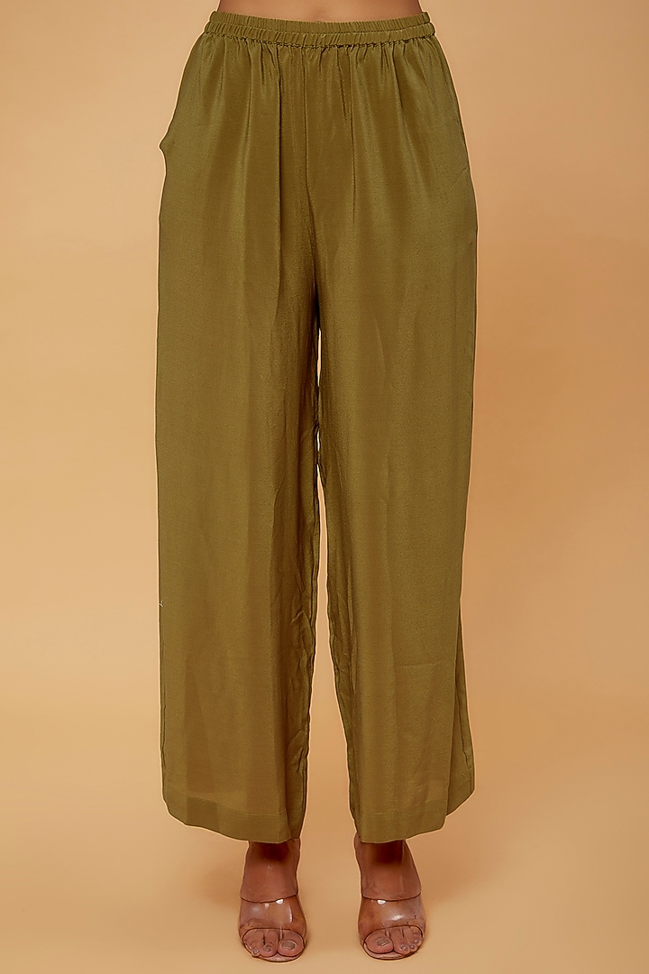 Green Silk One-Shoulder Draped Tunic Set by STEPHANY at Pernia's Pop Up Shop