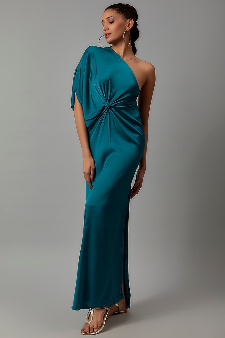 Blue Silk One-Shoulder Vacation Dress by STEPHANY at Pernia's Pop Up Shop