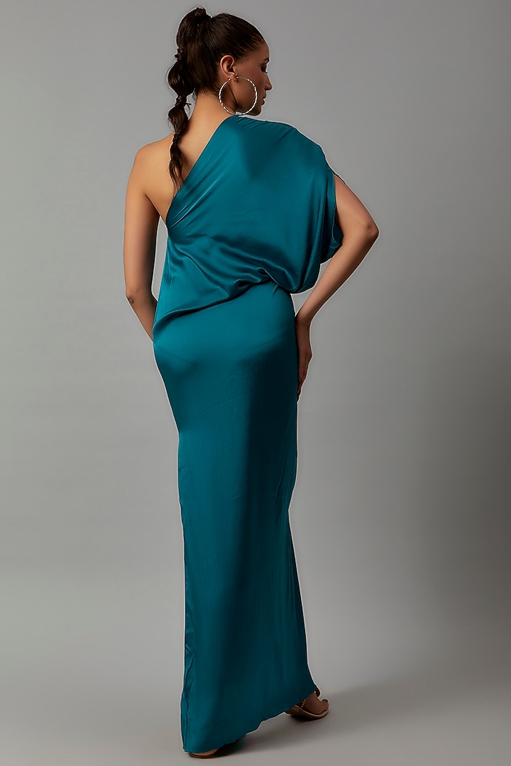 Blue Silk One-Shoulder Vacation Dress by STEPHANY at Pernia's Pop Up Shop