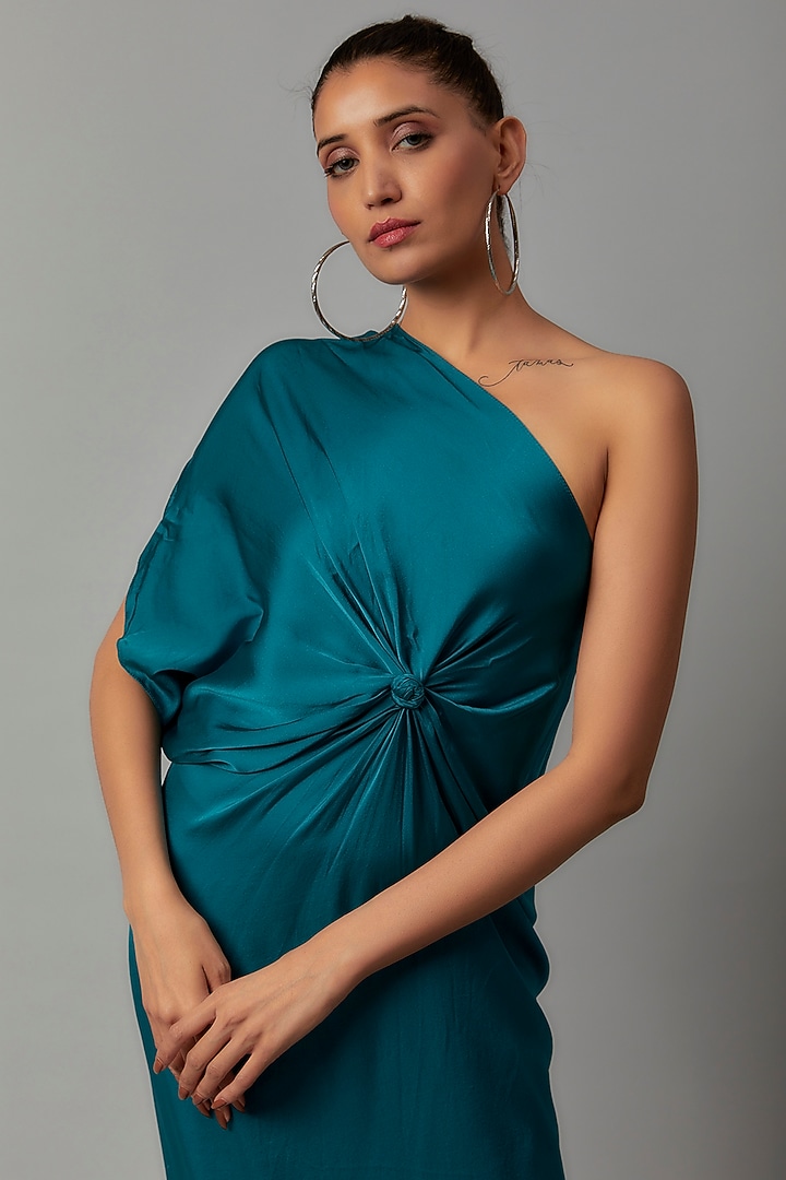 Blue Silk One-Shoulder Vacation Dress by STEPHANY at Pernia's Pop Up Shop