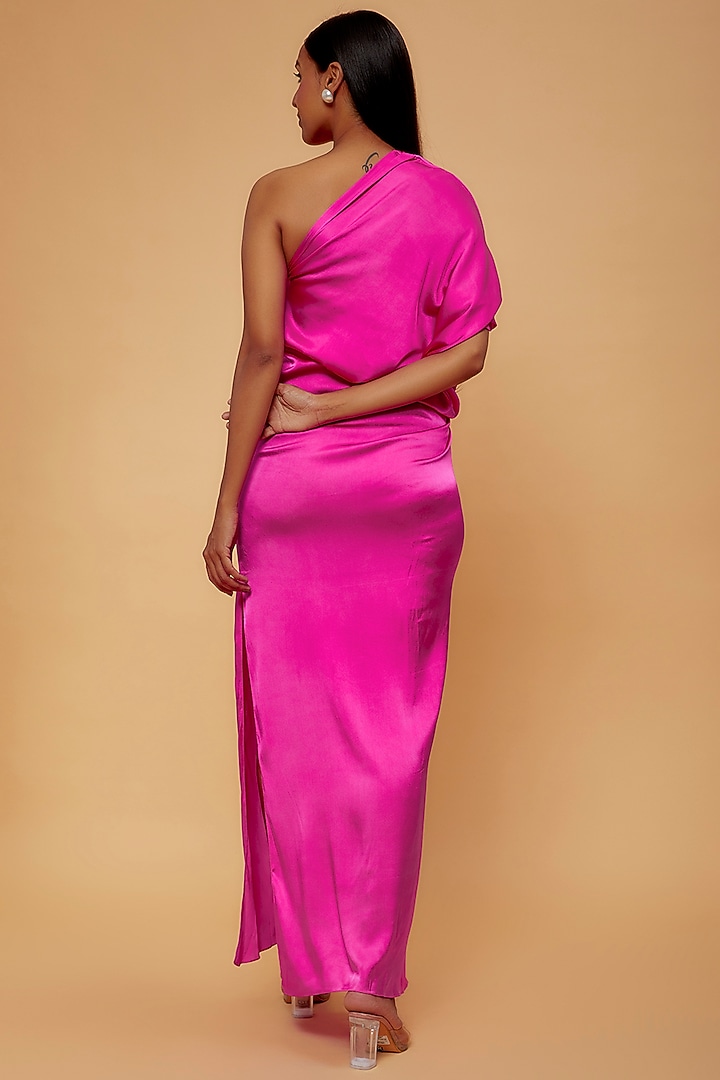 Pink Silk One-Shoulder Vacation Dress by STEPHANY at Pernia's Pop Up Shop