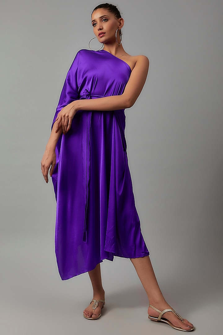 Purple Silk One-Shoulder Dress by STEPHANY