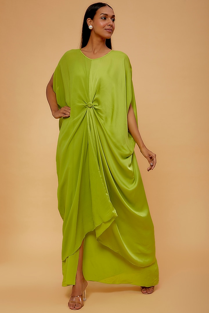 Lime Green Silk Long Cocktail Dress by STEPHANY at Pernia's Pop Up Shop
