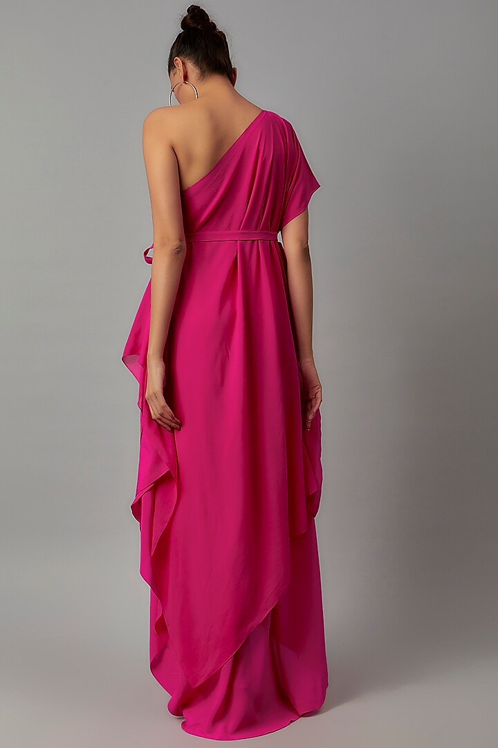 Pink Silk One-Shoulder Layered Cocktail Dress by STEPHANY at Pernia's Pop Up Shop