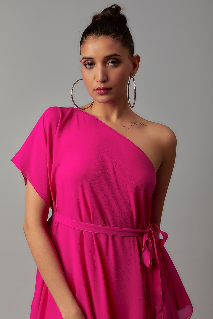 Pink Silk One-Shoulder Layered Cocktail Dress by STEPHANY at Pernia's Pop Up Shop